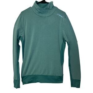Brooks -Womens Run Happy Size L Stretchy Long Sleeve Turtleneck Thumbholes Green